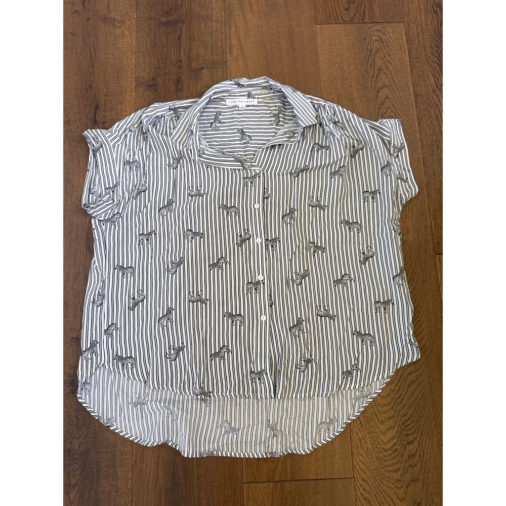 Jane + Delancey Zebra Striped Short Sleeve Button Up Shirt Top White Black M